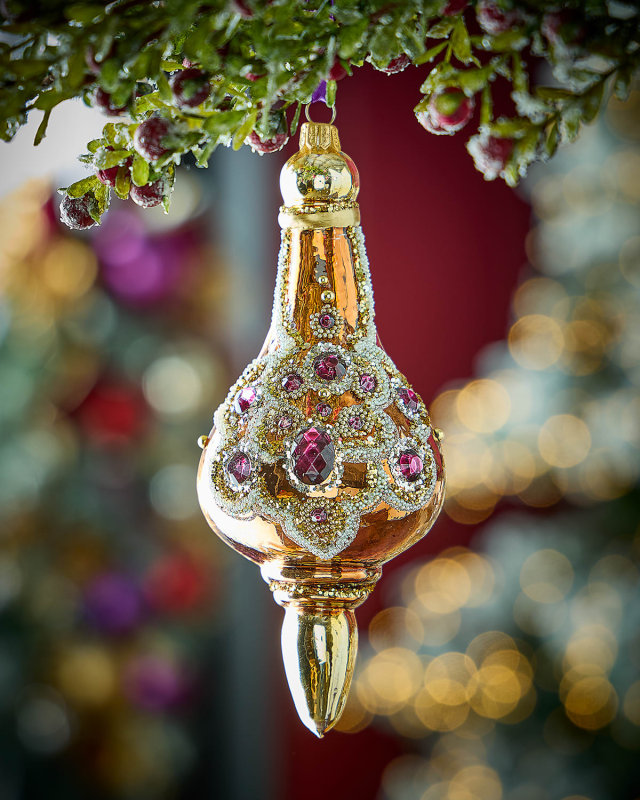 Shiny Copper with Plum Crystals Ornament